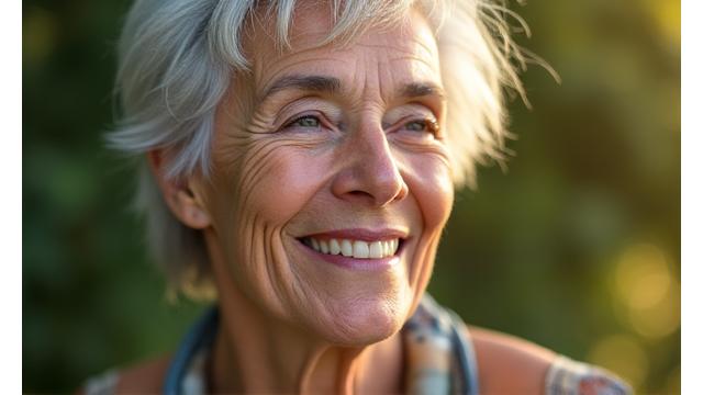 Vrouw met gezonde, rijpere huid, zacht gefotografeerd, focus op hydratatie