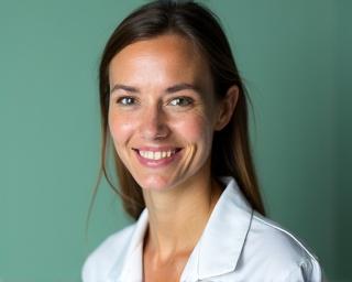 Portret van Dr. Sarah Jansen, hoofdwetenschapper bij HuidVlinder Cura